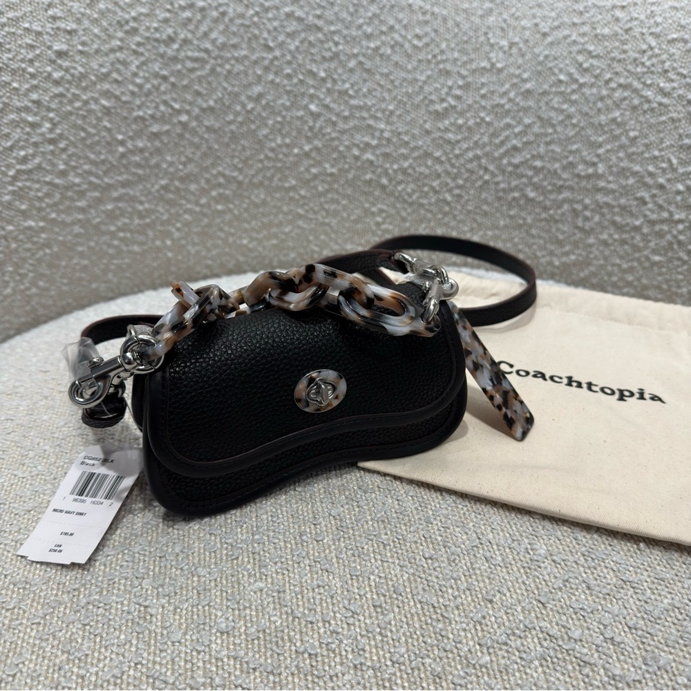 Limited Edition Coach Black Crossbody Dinky Bag with Tortoise Shell Chain Strap